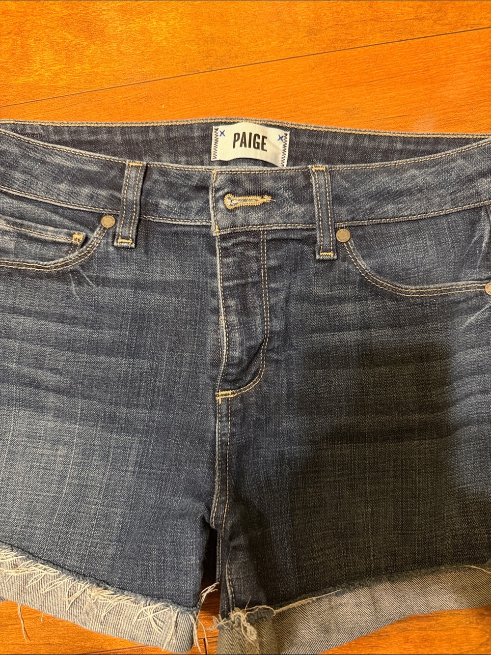 PAIGE Women's Dark Blue Boyfriend Denim Shorts